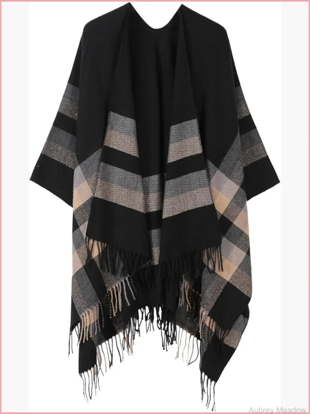 Open Front Poncho Sweater Cape Cardigan with Tassel Shawl Wrap Scarf